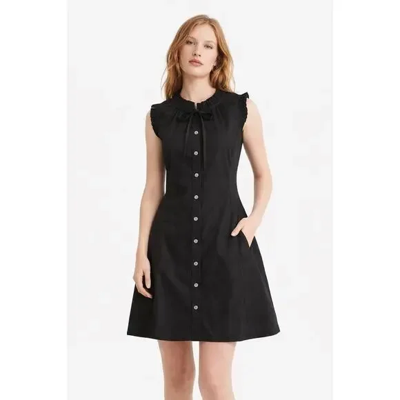 J.Crew Factory Black Ruffle Tie-Front Button Dress NWT Size 8 - Picture 1 of 7